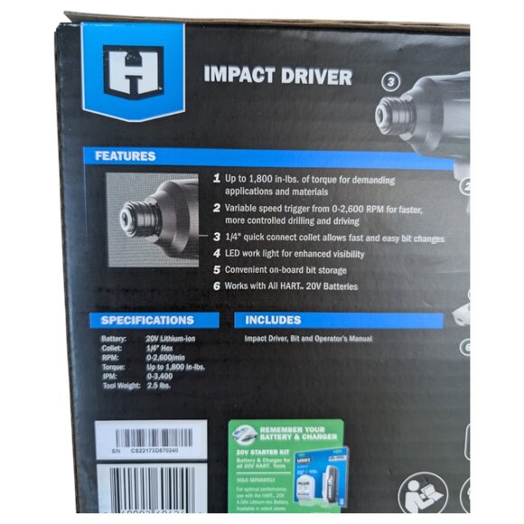 HART 20-Volt Cordless Impact Driver (Battery Not Included), Gen 2 - Picture 7 of 12